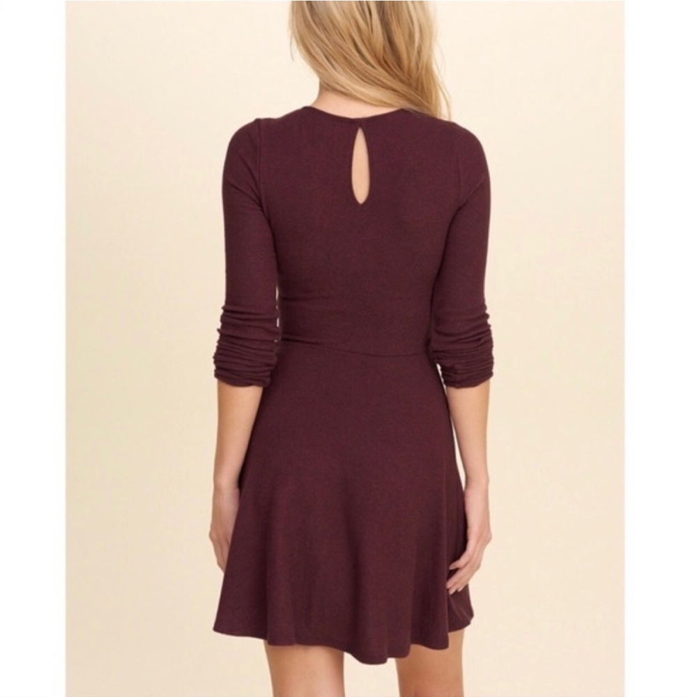 HOLLISTER V-Neck Skater Dress Fit & Flare Y2K Millennial Burgundy / Wine XS - Picture 5 of 6